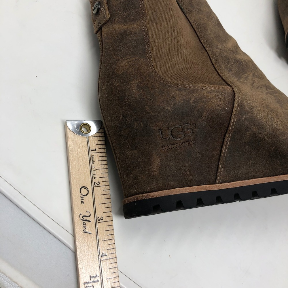 UGG Kasen Waterproof Wedge Bootie Women 7.5 Stout Brown Suede 1095136 - Picture 12 of 16